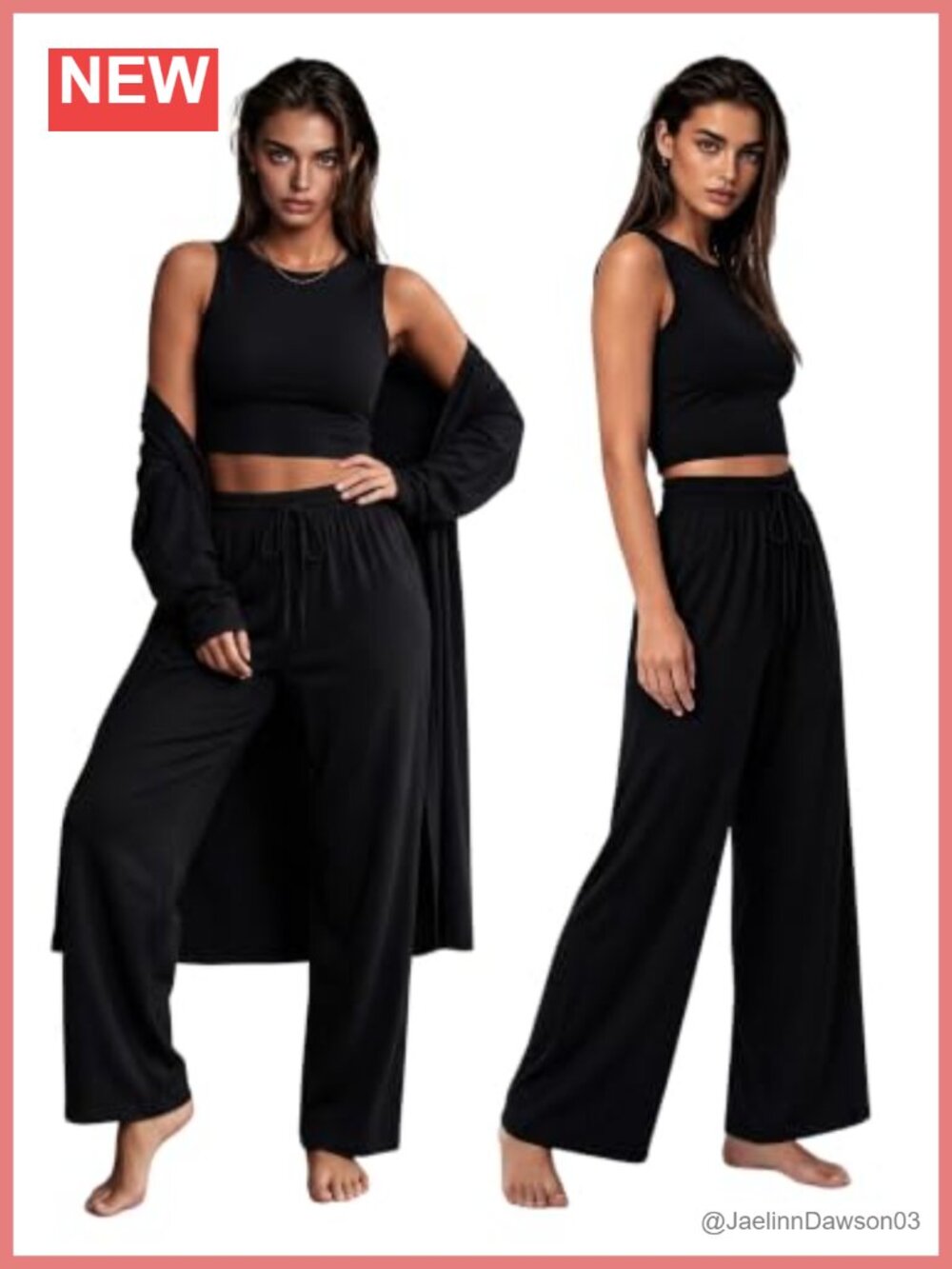 Women 3 Piece Cotton Spandex Lounge Set Cardigan Crop Tank Jogger Pants